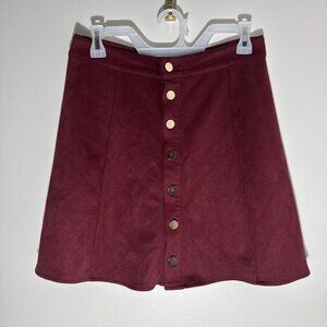 Fuinloth Velvet Faux Suede Maroon Skirt Wine A-Line High Waist Short Medium